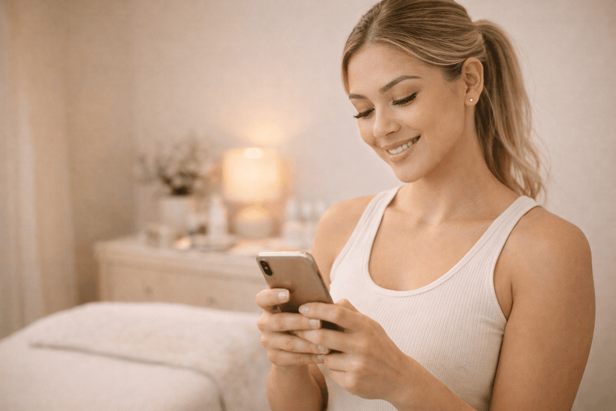 Lash artist managing bookings on mobile