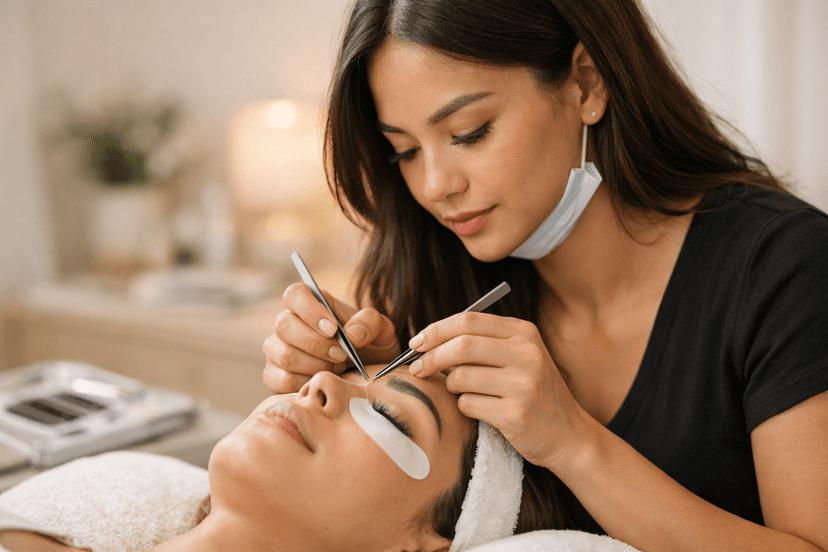 Lash artist working on a client