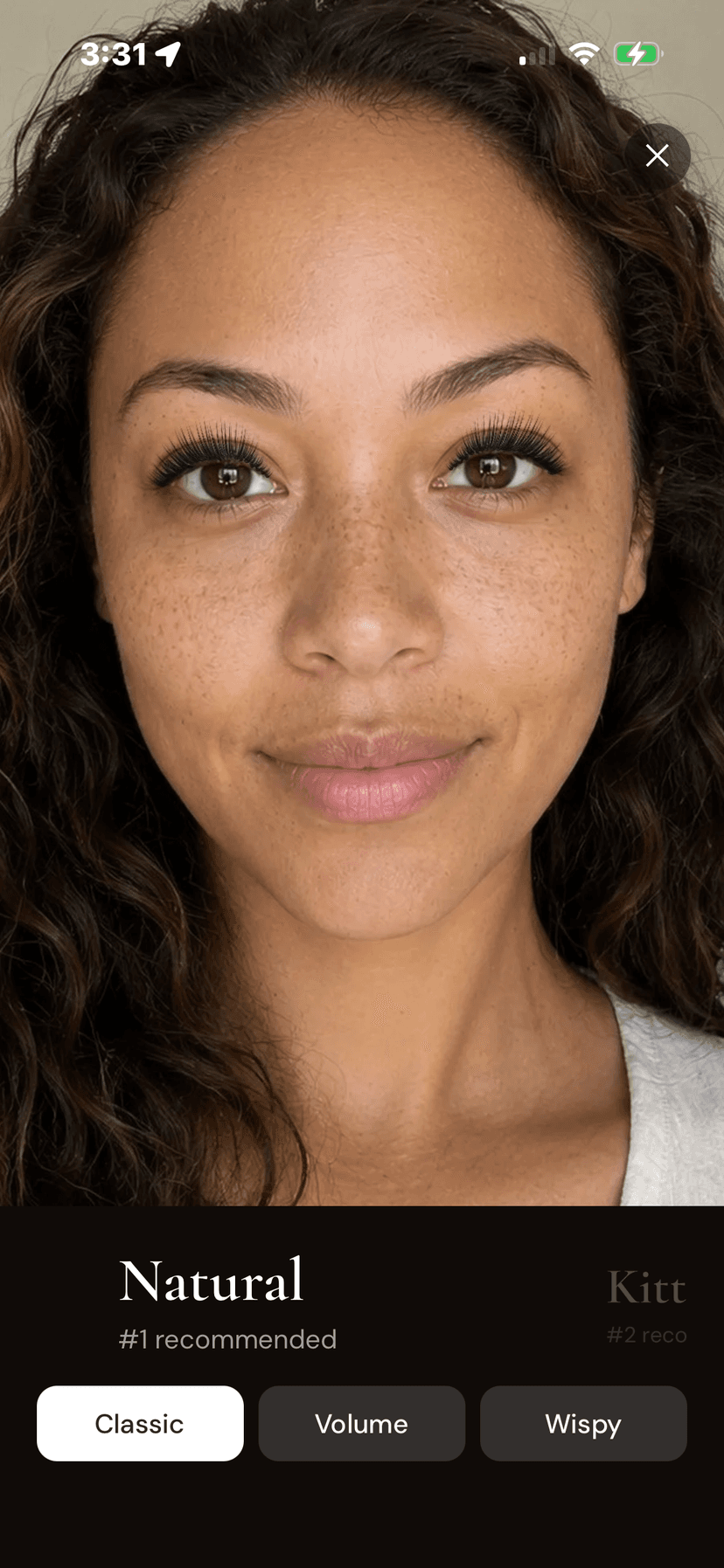 A lash style previewed on a client's own photo